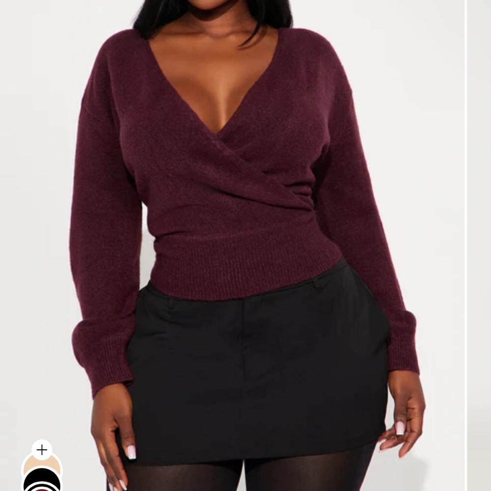 Fashion Nova Burgundy V-Neck Sweater